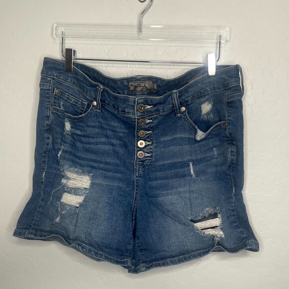 Torrid Vintage Button Fly Mid Rise Distressed Denim Shorts Size 18 #15 - Picture 1 of 6